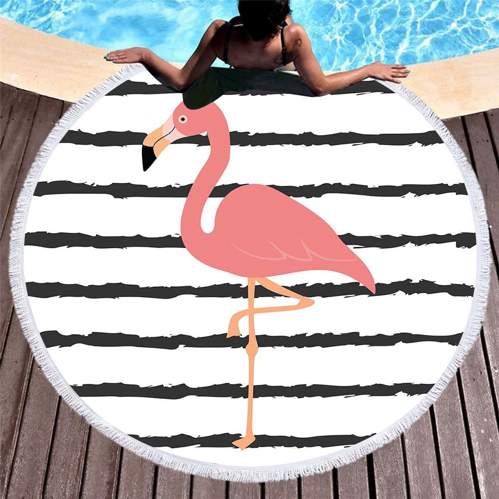 Вышитые европейские и американские 3D цифровой печати Фламинго пляжное полотенце Microfiber круглый кисточкой пляжный коврик