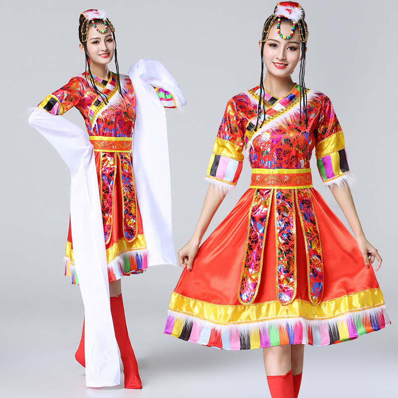 少数民族衣装女性パフォーマンススーツスクエアダンス大人の新しいチベットウォータースリーブダンススーツ