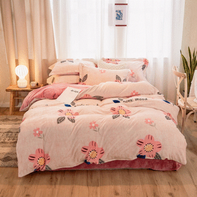 升级款印花新棉绒四件套 冬季加厚保暖牛奶绒套件 厂家直销|ru