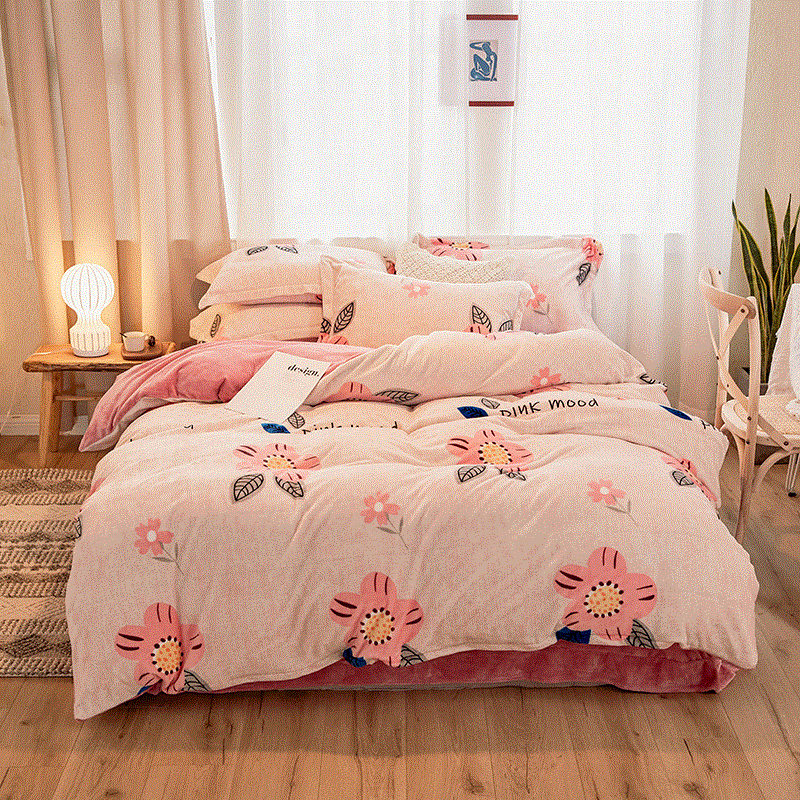 升级款印花新棉绒四件套 冬季加厚保暖牛奶绒套件 厂家直销|ru