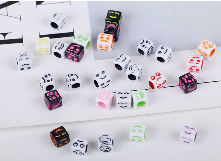 Acrylic large-hole through-hole smiling face small square bead rubber band versatile hair accessory diy handcrafted material accessory detail image 7