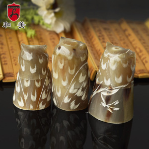 创意款和美 天然牦牛角手工雕刻猫头鹰摆饰 简约中式动物摆件批发