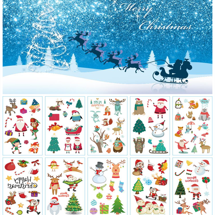 100g Weight tattoo stickers Event & Party Supplies 10 Sheets/Set Quantity Party Occasion Cartoon Christmas Santa Claus Snowman Tattoo Sticker Children's Tattoo Stickers Wholesale