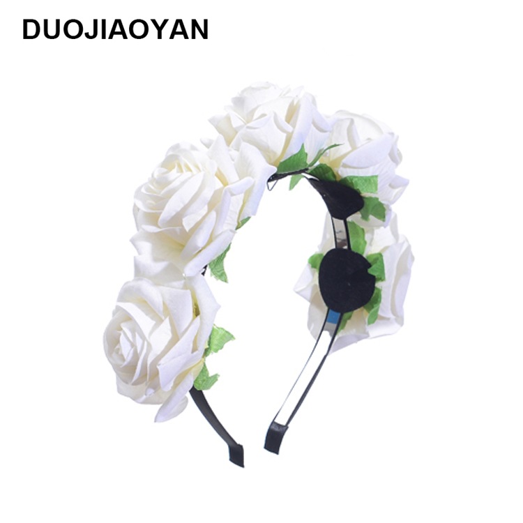 160g Weight Headwear Classification Wedding, Travel Occasion Plaid, Flower Pattern Women'S Gender Fashion Style White, Pink, Red Color New Velvet Simulation Rose Flower Wreath Headband Wholesale Nihaojewelry 12