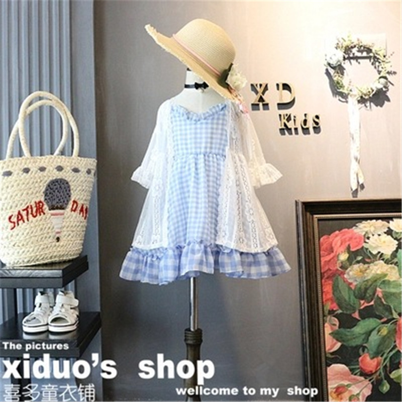 여름 소녀 레이스 트럼펫 슬리브 ??자외선 차단 의류 에어컨 가디건 어린이 중간 길이 목도리 얇은 코트 유행