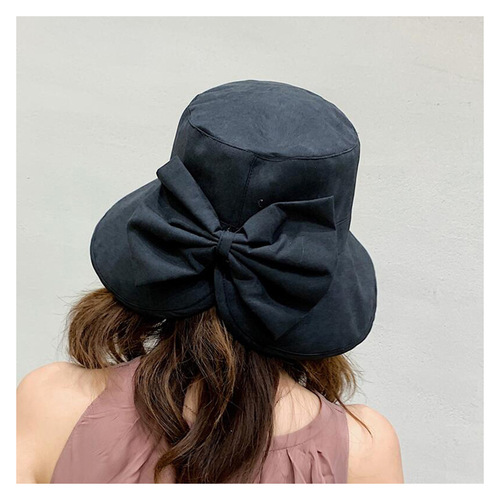 Korean hat women's new style bow solid color fisherman hat net celebrity basin hat summer outdoor sun hat one piece drop shipping