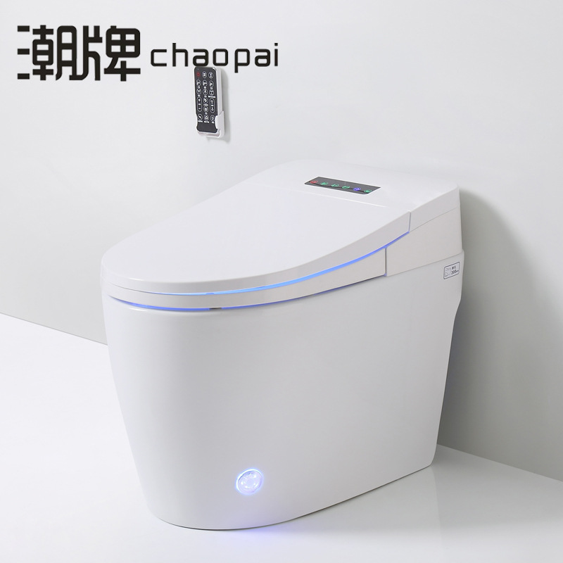 潮牌脚触冲水一体式智能马桶家用坐便器座便电动冲水即热无水箱