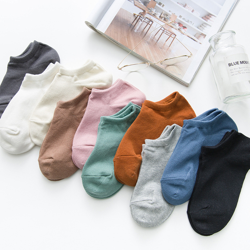 Women's Socks, Boat Socks, Pure Cotton, Right-Angle Invisible Combed Cotton, Japanese Short Socks, Low-Cut, Plain Color, Trendy, Breathable, Sweat-Absorbent, Summer Style