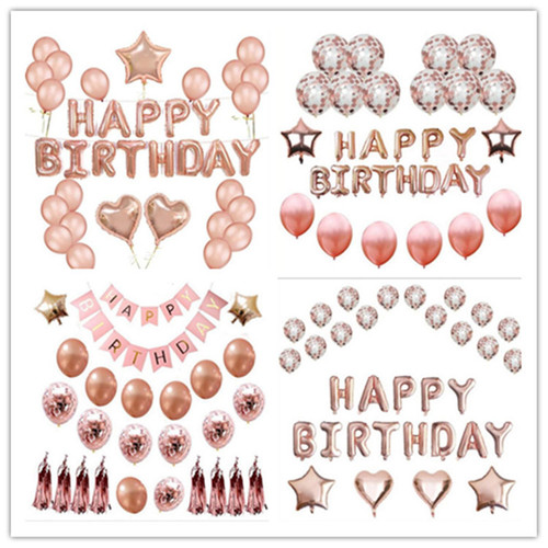 Rose Gold Happy Birthday Balloon Package with Number Confetti Latex Balloons Wholesale