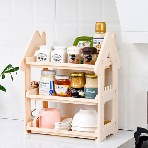 Small house storage rack kitchen countertop three-layer seasoning bottle spice rack desktop storage rack layered bathroom organization rack