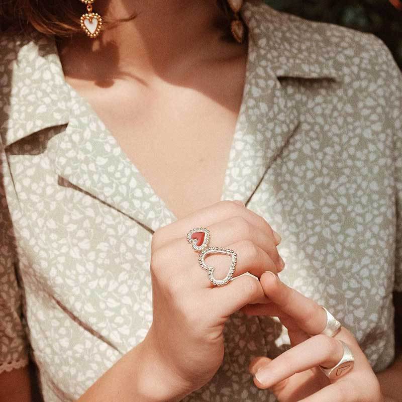 Europe And The United States New Ring Ladies Street Shoot Trend Love Ring Fashion Opening Punk Drop Oil Ring Female display picture 7