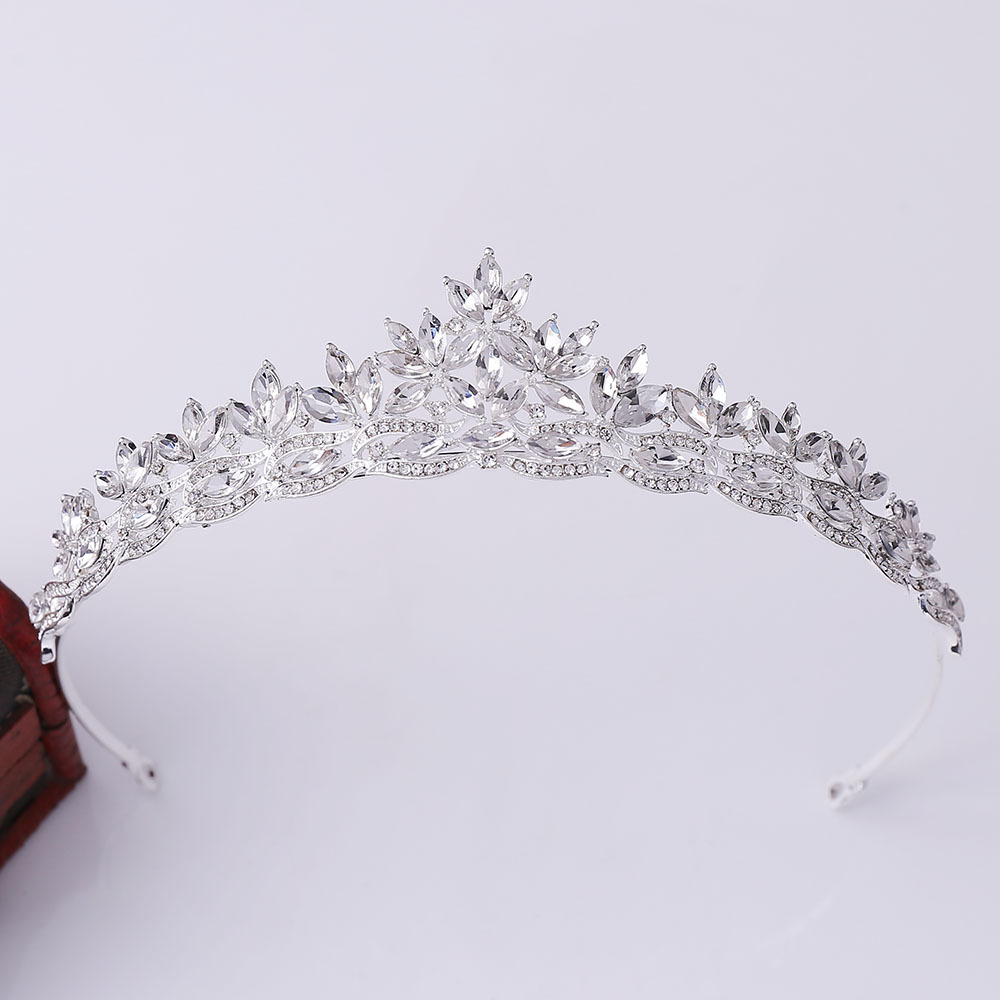 Fashion Leaf Alloy Hollow Out Inlay Crystal Rhinestones Crown 1 Piece display picture 1