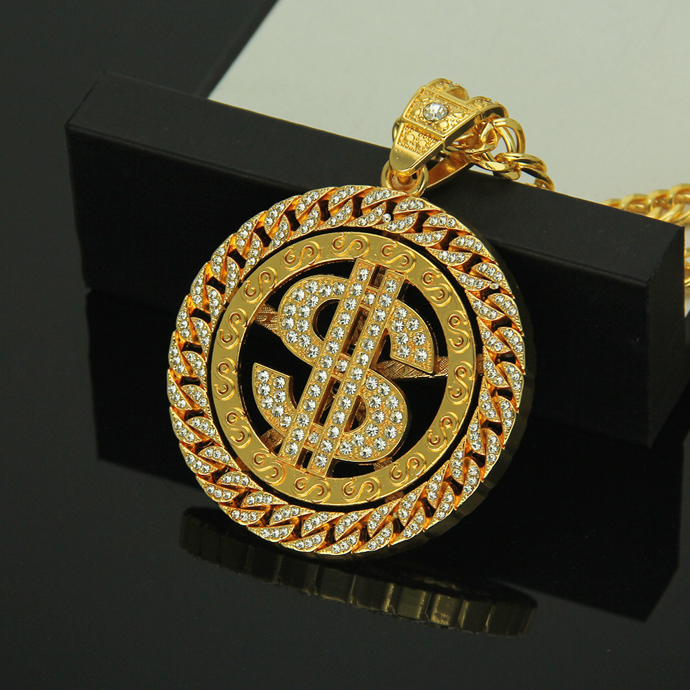hip hop domineering trendy male exaggerated European and American dollar pendant necklace