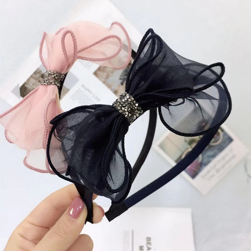 Koreanischer Kleiner Duftwind Strass Big Bowknot Stirnband Frauen 2021 Einfarbiges Spitzen Netz Stirnband Haarschmuck Im Ins-stil display picture 9