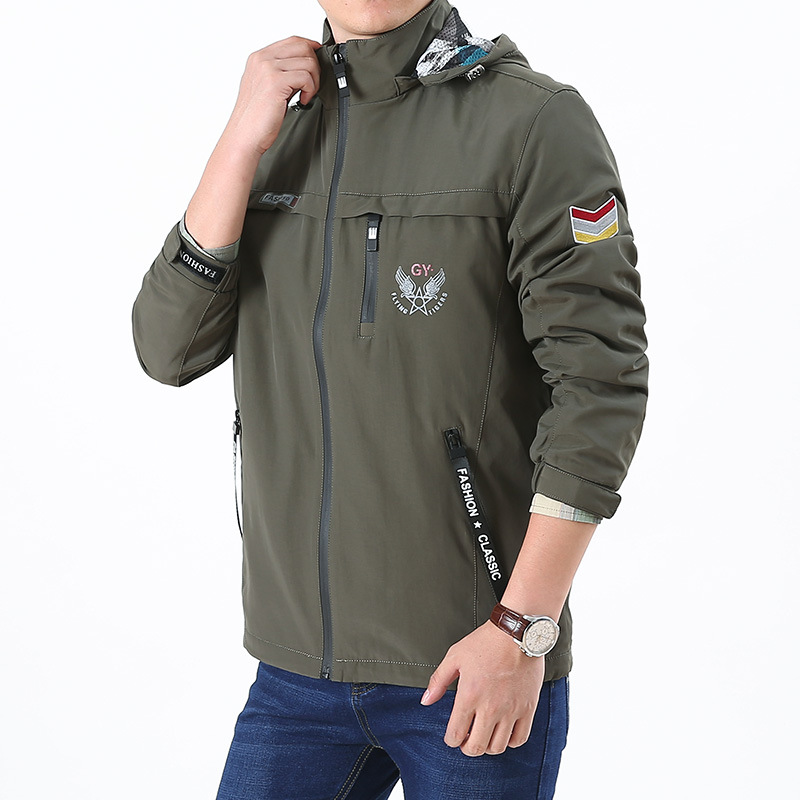 2019 nueva chaqueta casual transfronteriza para hombres chaqueta de primavera y otoño suelta con capucha cazadora para hombres talla grande superior casual