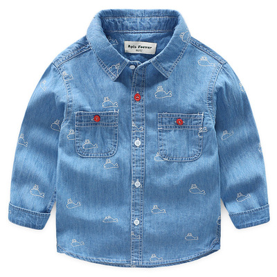 children Long sleeve Denim Shirt Male baby Long sleeve shirt pure cotton 2019 new pattern Boy shirt 9629