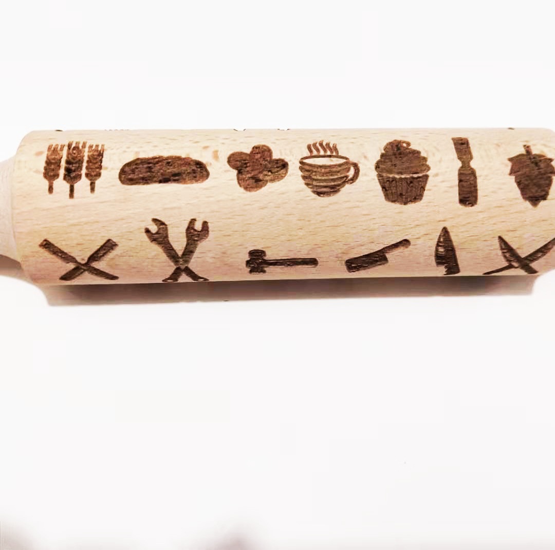 Madera Rolling pin haya grabado láser impresión Rolling pin relieve Rolling pin cuero Navidad fondant galleta presionando palo