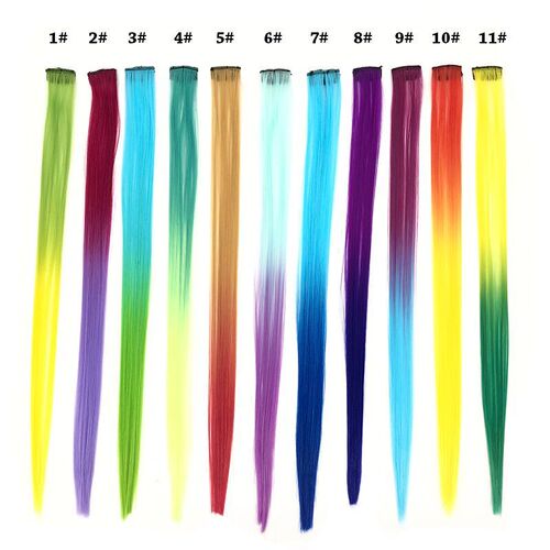 Cross-border Supply Color Gradient Straight Hair Clip-in Wigs High-Temp Silk Invisible Ear Clip Dye One-Piece Hair Extension