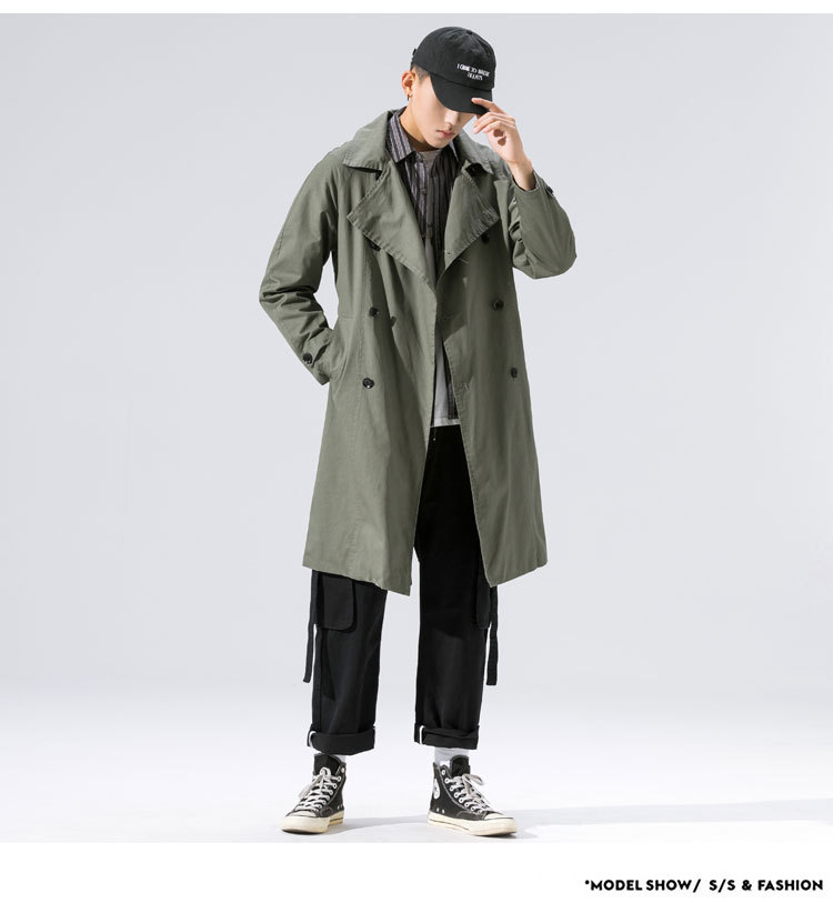 Mens Spring Autumn Coat Mid-length Japanese Style solid color Trench ...