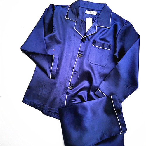 Silk-like Men's Spring and Autumn Ice Silk Cardigan Silk Damask Celebrity Same Style Home Suit Set
