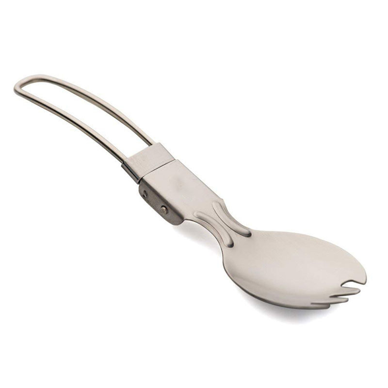 亚马逊户外304不锈钢餐具折叠两用勺带齿叉 野营旅游便携叉勺餐具|ms