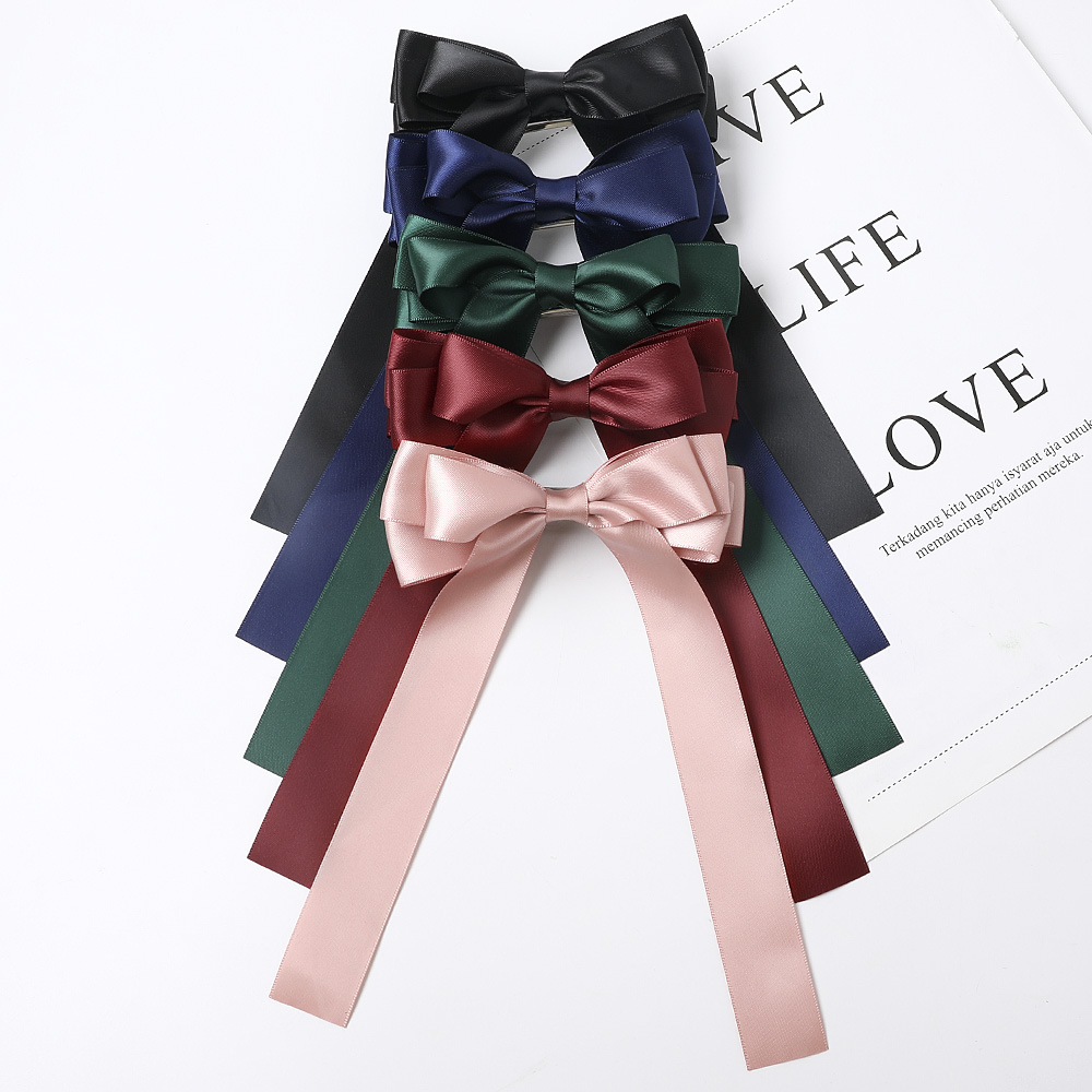 New Fashion Satin Double Sided Ribbon Ribbon Bow Hair Clip Solid Color Cheap Long Ribbon Wholesale display picture 9