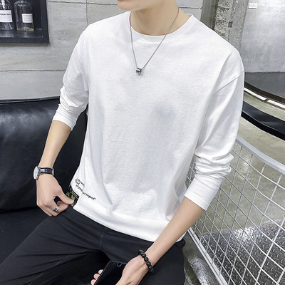 2019新款男式長袖T恤男韓版圓領套頭衫青少年純棉t恤男修身打底衫