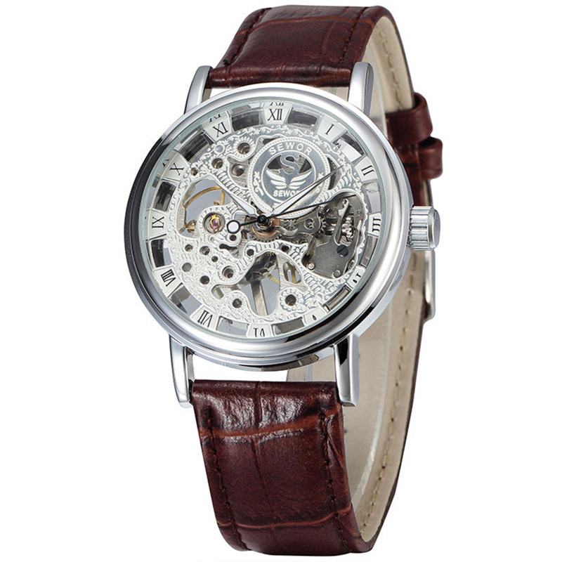 SEWOR hombres reloj mecánico automático hueco transparente inferior Correa reloj manual/automático 606