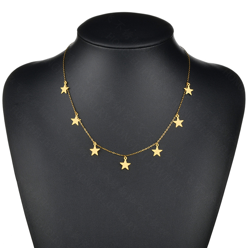 New Simple Smooth Five-pointed Star Necklace Female Geometric Stars Stainless Steel Sweater Clavicle Chain display picture 2