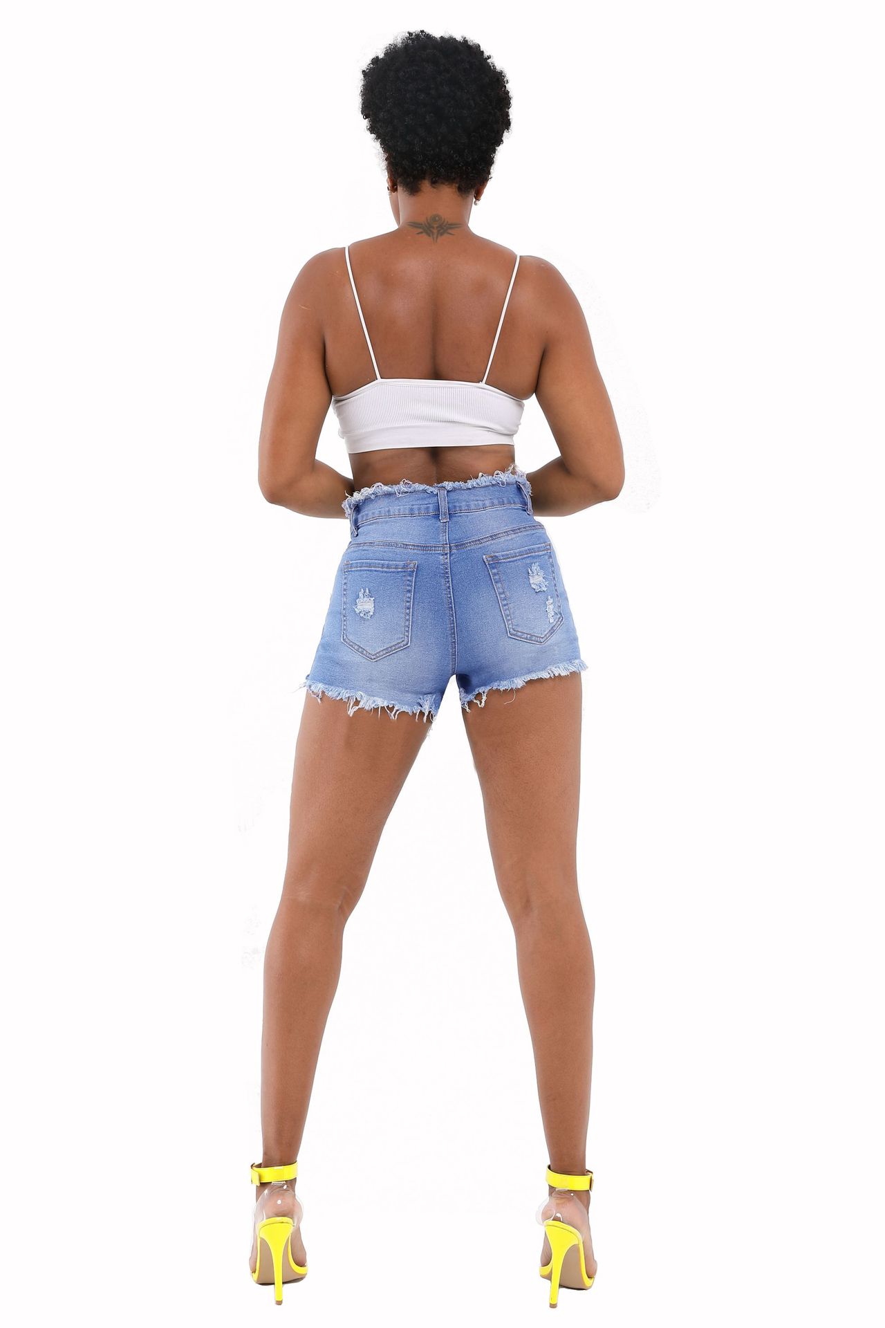 zipper fringed edge denim shorts NSYB65121