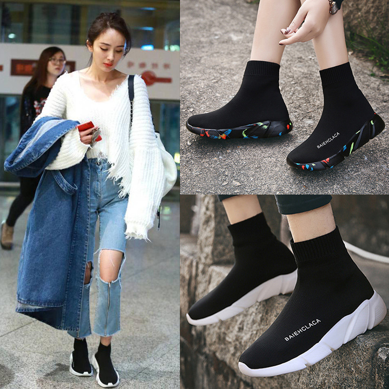 Cross-Border Men's shoes fashion ultra light mesh breathable sneakers trend high socks shoes couples running shoes wholesale