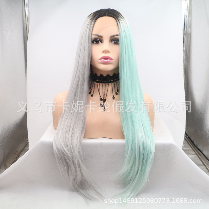 Cabello de encaje bicolor doble color largo pelo recto peluca
