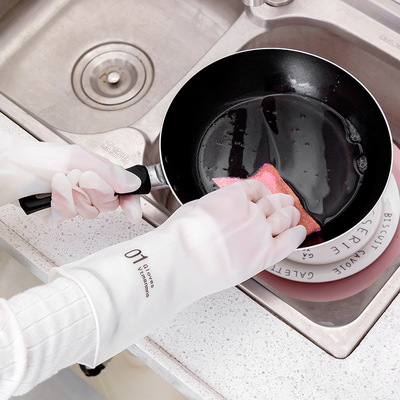 加厚居家防水家务手套 厨房清洁耐用透明色胶手套洗衣洗碗手套|ms