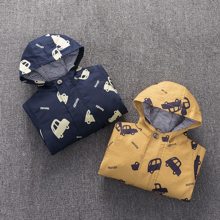 Children's Cotton Coat Coat Boy's Winter Children's Clothing Korean Full Print Car Jacket Girl's Cartoon Hooded Zipper Shirt