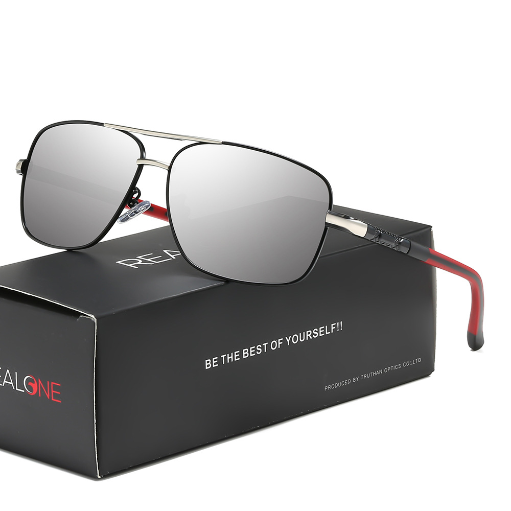 Men's square Sunglasses Spring leg Metal Sunglasses blue membrane Polarizer outdoors Drive Glasses Factory 8724