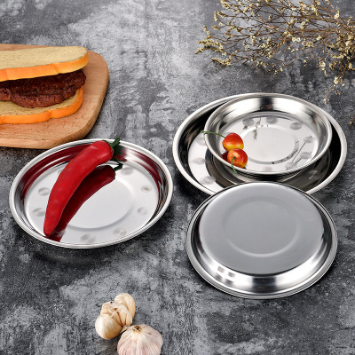 不锈钢圆盘中式水果盘子鱼盘家用浅盘美食节盘子烧烤盘菜盘