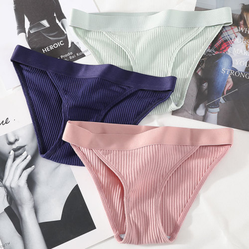 New European and American sexy threaded cotton simple breathable cotton comfortable low-waist women's underwear thong briefs