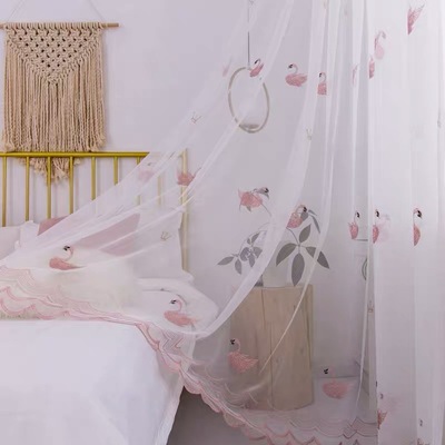 批发直销 北欧现代天鹅绣花窗纱白色透明纱帘 客厅卧室窗帘纱定制