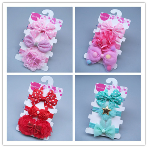 European and American new baby hair accessories cute bow flower headdress decoration toddler baby headband three-piece set wholesale