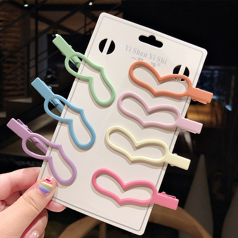 New Fashion Candy Color Word Clip Color Hollow Side Clip Love Heart Cheap Hairpin Wholesale display picture 16