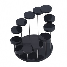 亚克力透明12圆底座展示架 首饰戒指展示架 黑色3位圆型饰品托架