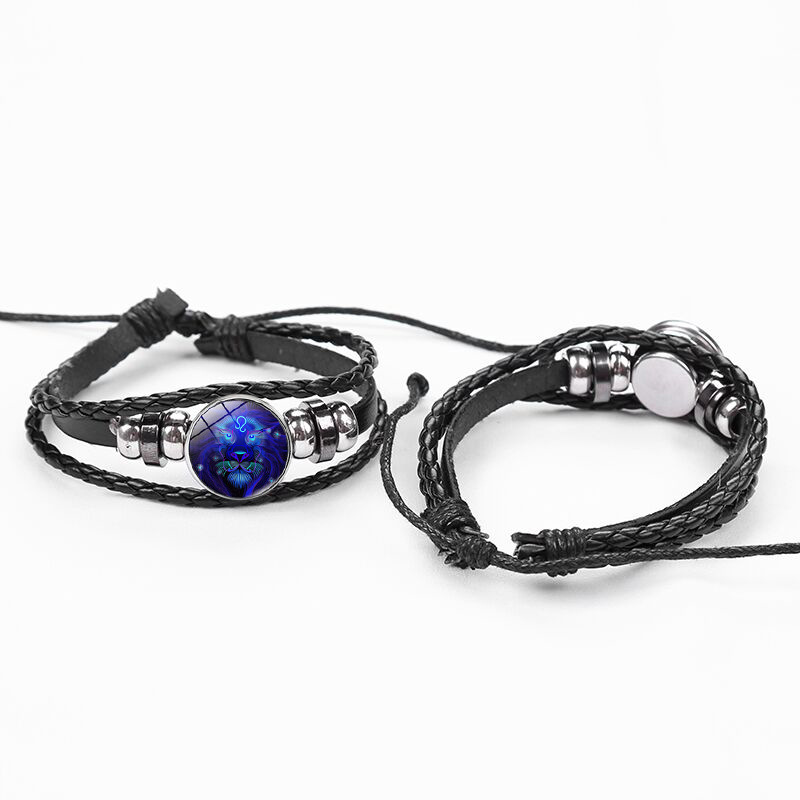 Fashion Constellation Pu Leather Braid Couple Bracelets 1 Piece