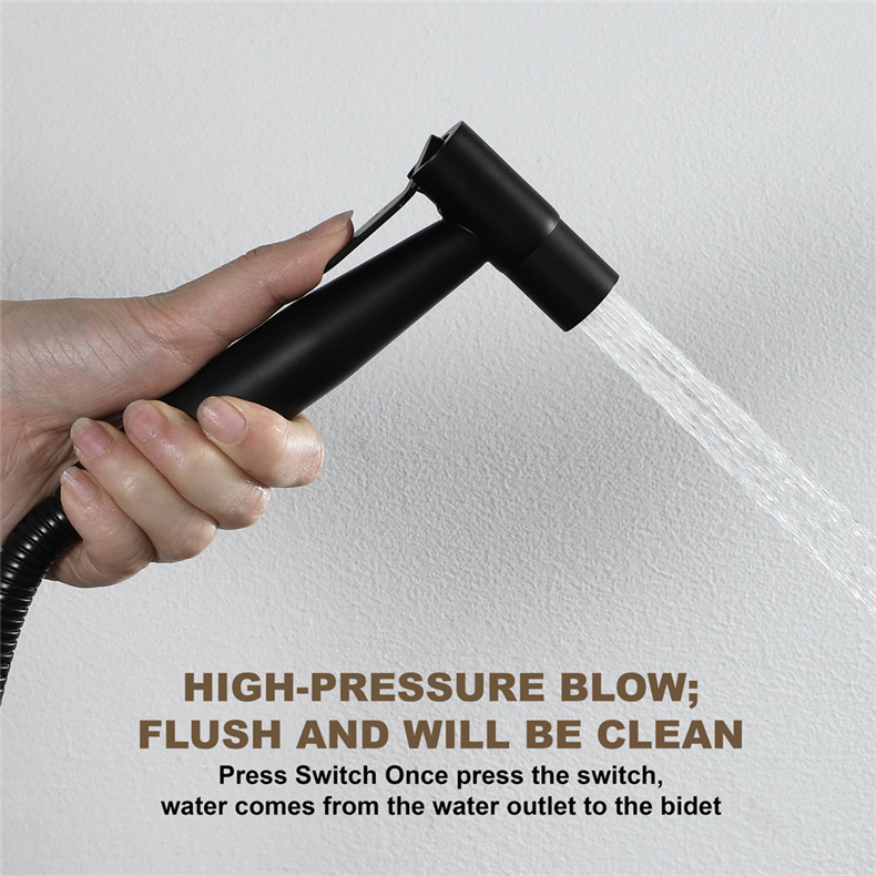 HIDEEP Black Toilet Spray Gun Set, Stainless steel Sanitary faucet, Copper Spray gun, Toilet Flusher HI09021A Item Picture