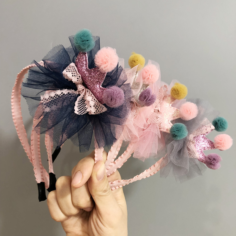 110g Weight Hair Accessories Classification Plaid, Crown Pattern Kid'S Gender Epoxy Design Pink, Purple, Silver Color Cute Sequin Crown Colorful Ball Net Yarn Children's Headband 无