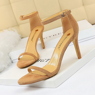 126-A9 European and American fashion simple high-heeled suede toe with sexy nightclub high-heeled sandals