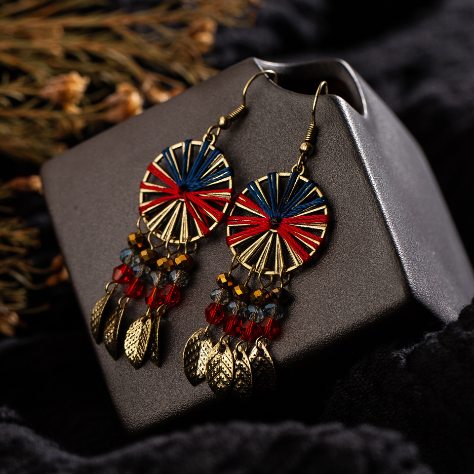 Retro Hand-woven Colorful Cotton Tassel Earrings display picture 3