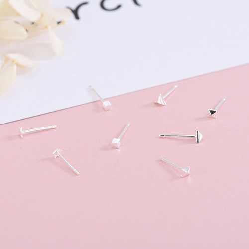 S925 Pure Silver Korean Style Five-pointed Star Earrings Geometric Triangle Shape Ear Studs for Men and Women, Drop Ship