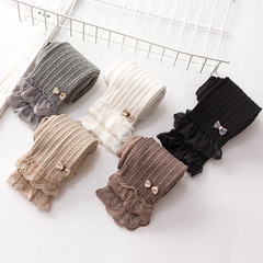 2019秋季新款 潮范豎條蕾絲邊小蝴蝶結兒童九分褲 女童打底褲襪