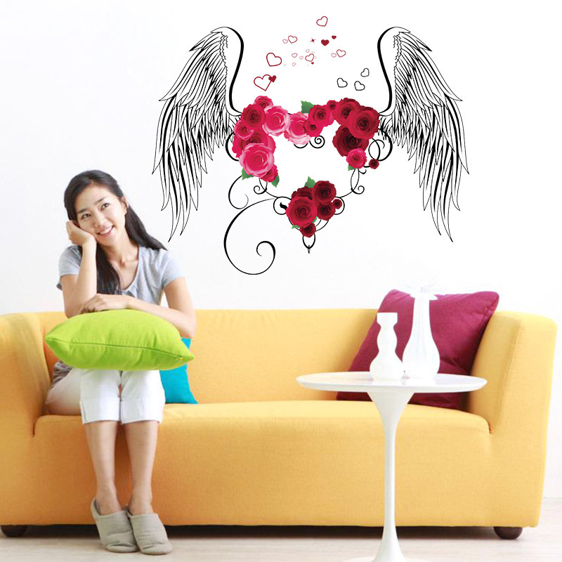 SK9089 Love Wings Quarto Sala de estar Fundo Parede Murais Decorativos Adesivos Removíveis PVC Autoadesivo_voghion.com