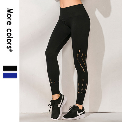 网红爆款无缝健身裤女镂空高腰蜜桃臀紧身瑜伽裤跨境跑步运动长裤